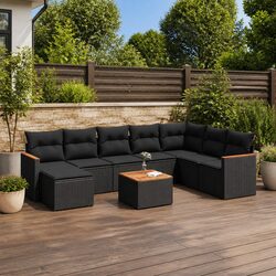 9-Piece Black Poly Rattan Garden Sofa Set for Patios