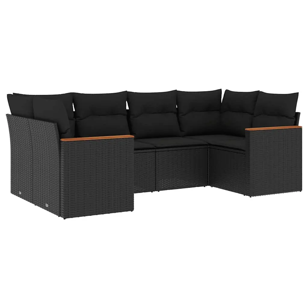 Garden Sofa Set PE Rattan 6 Piece Modular Outdoor Furniture Black