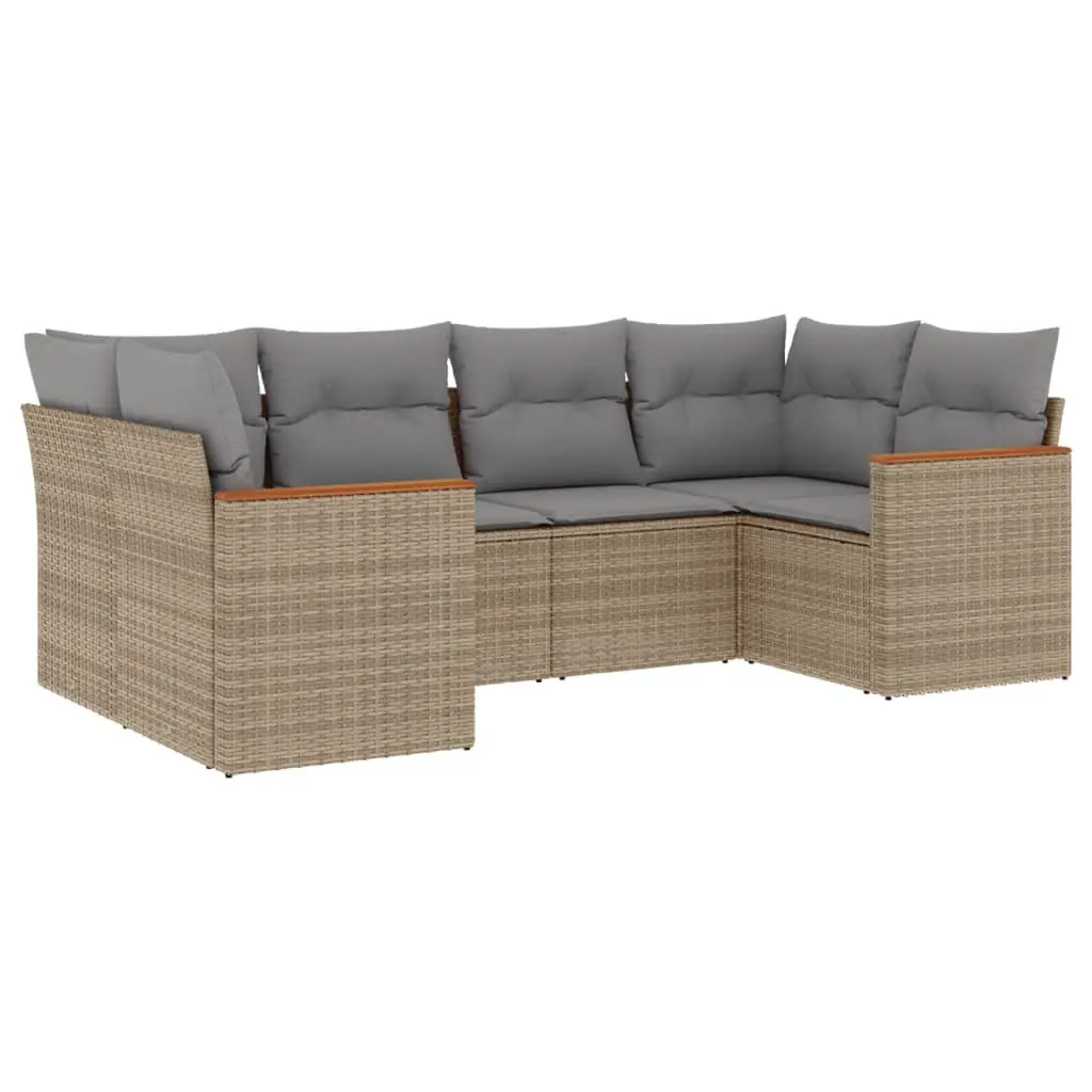 Beige Poly Rattan 6-Piece Outdoor Sofa Set