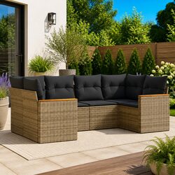 6 Piece Modular Grey Rattan Garden Sofa Set
