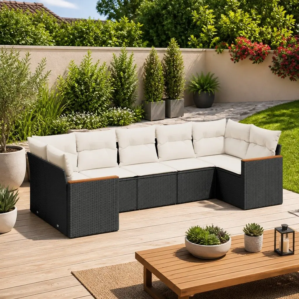 7 Piece Modular Black Outdoor Garden Sofa Set