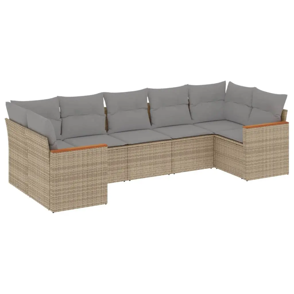 Garden Sofa Set PE Rattan 7 Piece Modular Outdoor Furniture Patio Lounge Beige