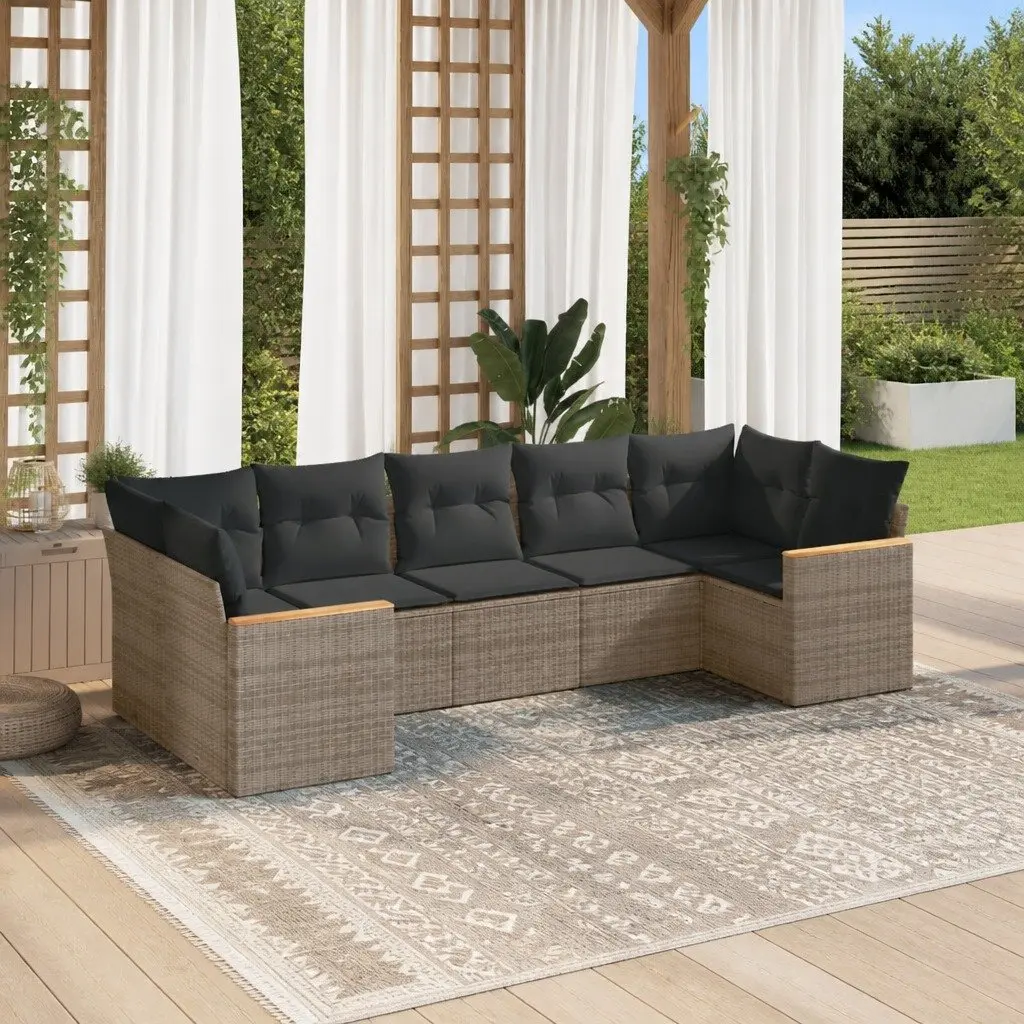 Garden Sofa Set PE Rattan 7 Piece Grey Outdoor Furniture Modular Patio Seating