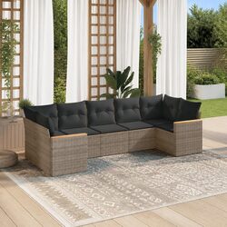 7-Piece Grey Poly Rattan Garden Sofa Set for Outdoors