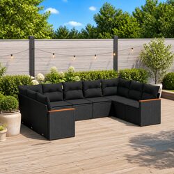 Durable 9-Piece Modular Garden Sofa Set in Black Rattan