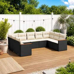 9 Piece Modular Black Poly Rattan Garden Sofa Set