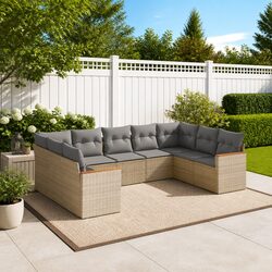 Beige Modular 9 Piece Garden Sofa Set for Outdoor Spaces