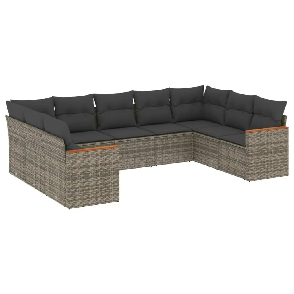 Garden Sofa Set 9 Piece PE Rattan Grey Modular Outdoor Furniture