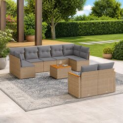 Beige Rattan Modular Garden Sofa Set 10-Piece Furniture