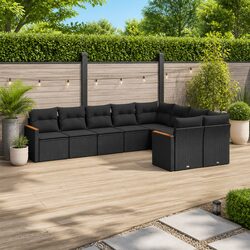 9-Piece Black Modular Garden Sofa Set for Outdoor Use