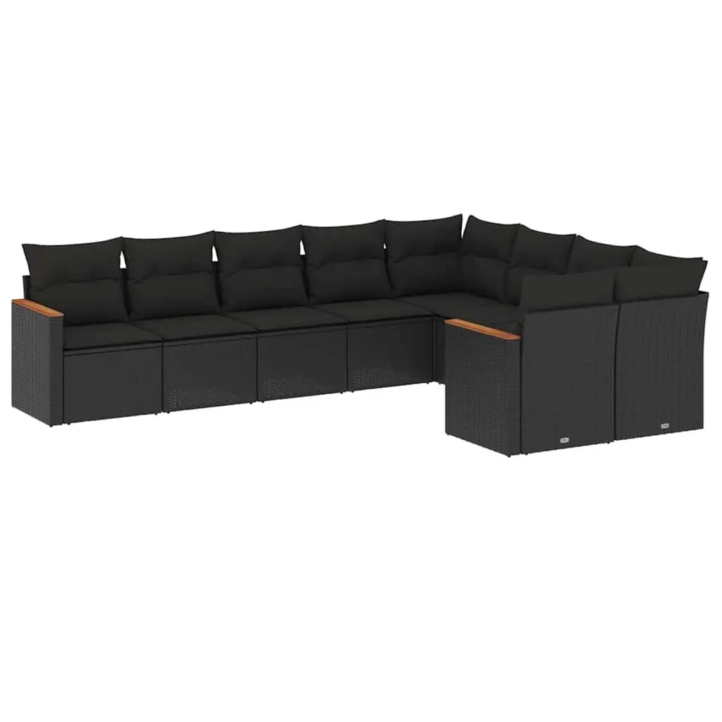 9-Piece Black Modular Garden Sofa Set for Outdoor Use