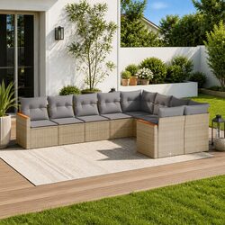 9 Piece Outdoor Garden Sofa Set in Beige Poly Rattan