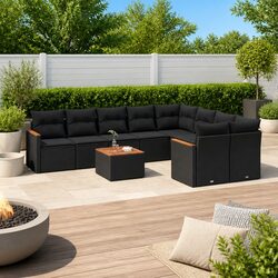 10-Piece Modular Black Poly Rattan Garden Sofa Set