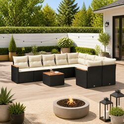High-Quality Modular 10 Piece Garden Sofa Set in Black
