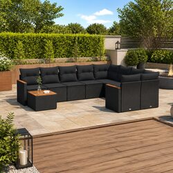 Premium 10 Piece Modular Garden Sofa Set in Black Rattan