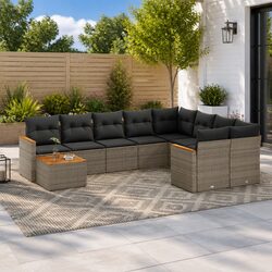 Modular 10-Piece Grey Poly Rattan Garden Sofa Set