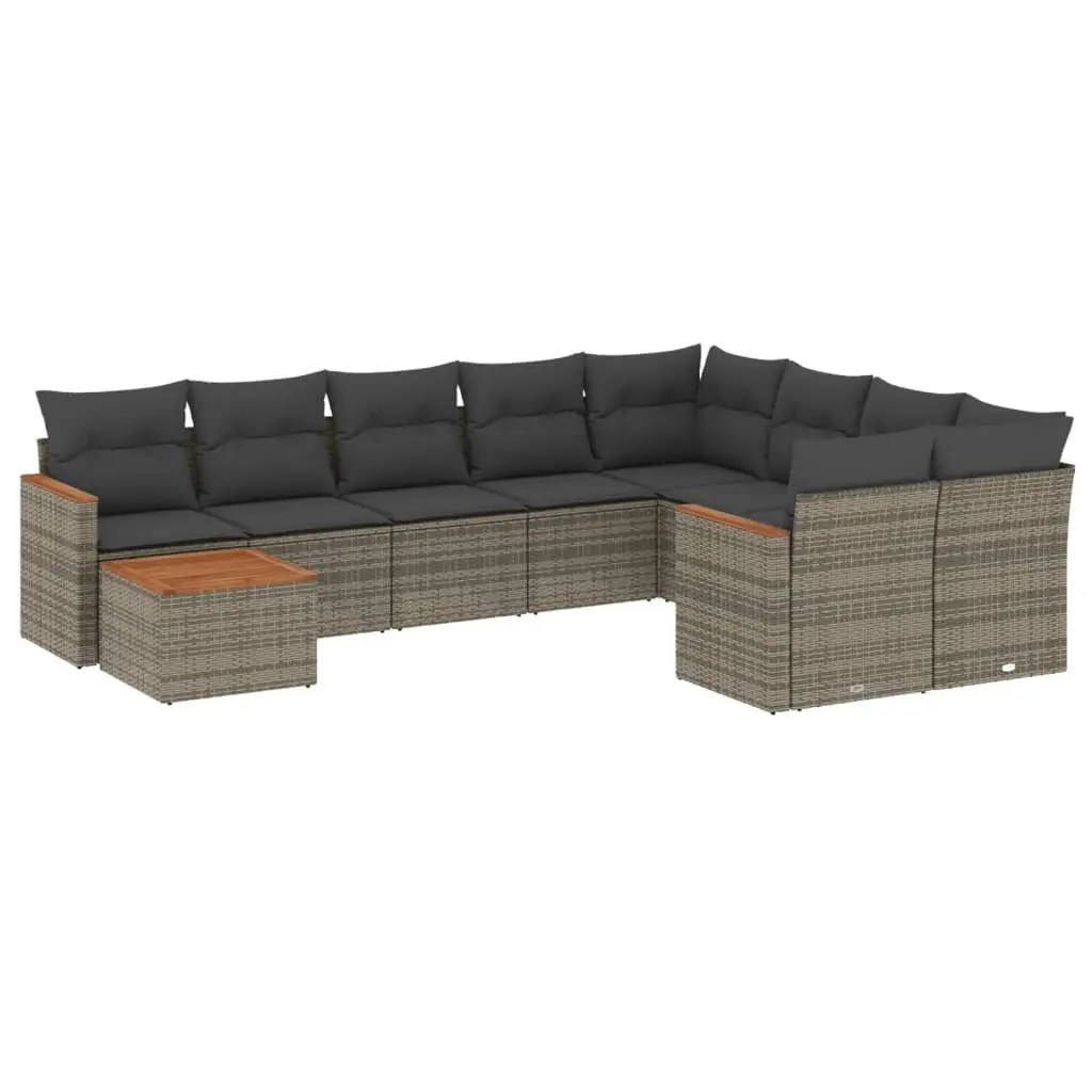 Modular 10-Piece Grey Poly Rattan Garden Sofa Set