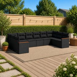 Stylish 10 Piece Outdoor Sofa Set in Black Poly Rattan