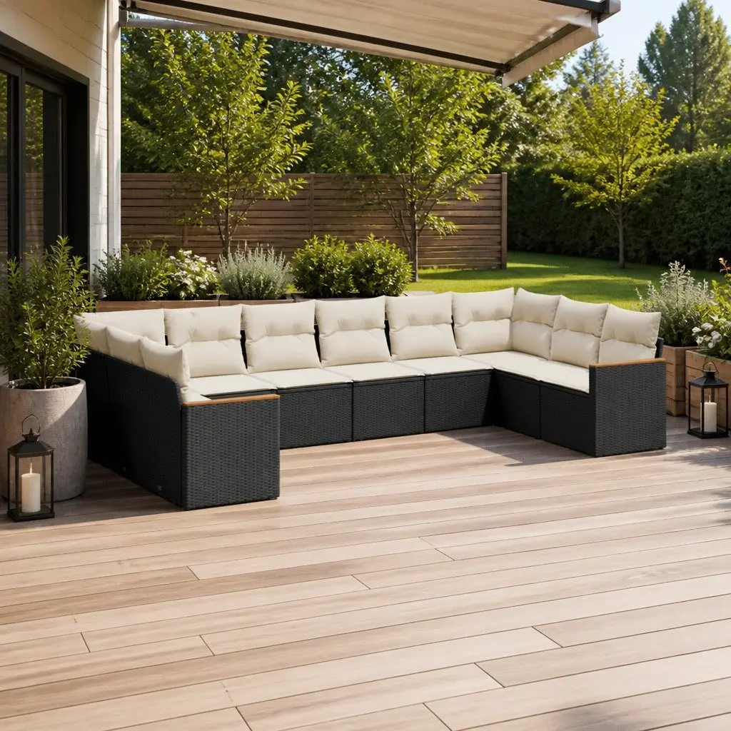Garden Sofa Set PE Rattan 10 Piece Modular Outdoor Furniture Black
