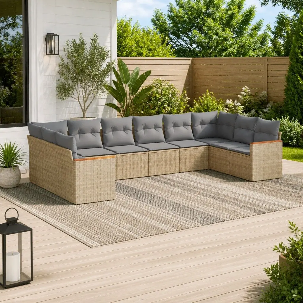 Garden Sofa Set PE Rattan 10 Piece Modular Outdoor Furniture Patio Beige