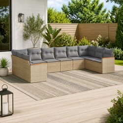 Outdoor 10 Piece Beige Garden Sofa Set with Storage