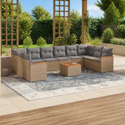11-Piece Beige Outdoor Garden Sofa Set with Cushions