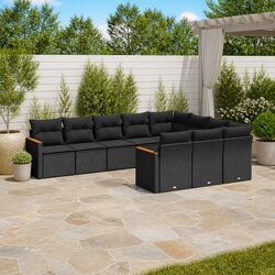 10-Piece Black Outdoor Patio Sectional Sofa Set