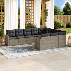 10-Piece Garden Sofa Set in Grey Poly Rattan