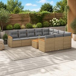 Beige Rattan 11-Piece Outdoor Sofa Set with Storage