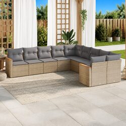 10-Piece Beige Garden Sofa Set with Cushions and Storage