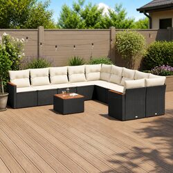 Premium 11-Piece Black Rattan Modular Garden Sofa Set