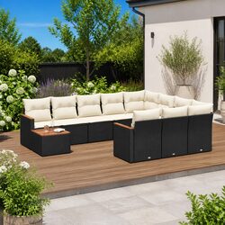 11-Piece Black Poly Rattan Garden Sofa Set