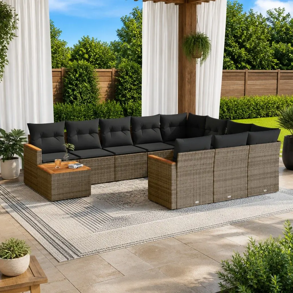 Garden Sofa Set PE Rattan 11 Piece Grey Outdoor Furniture Patio Lounge Modular