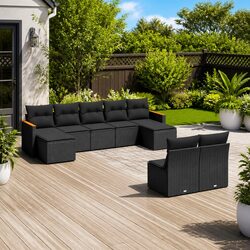 Modular Black Garden Sofa Set 9 Piece Rattan Furniture