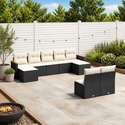 9-Piece Black Poly Rattan Garden Sofa Set for Outdoors