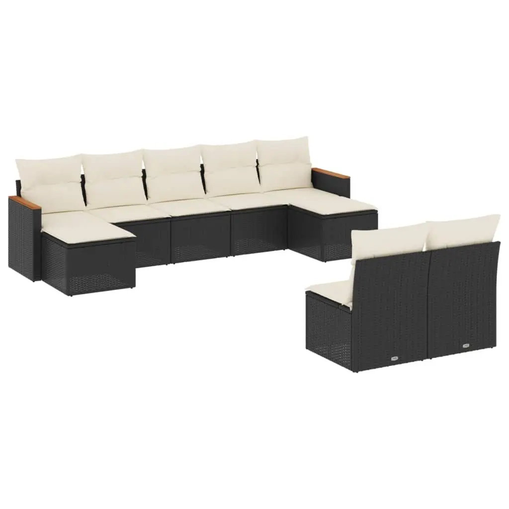 9-Piece Black Poly Rattan Garden Sofa Set for Outdoors