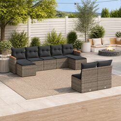 9 Piece Modular Grey Poly Rattan Garden Sofa Set