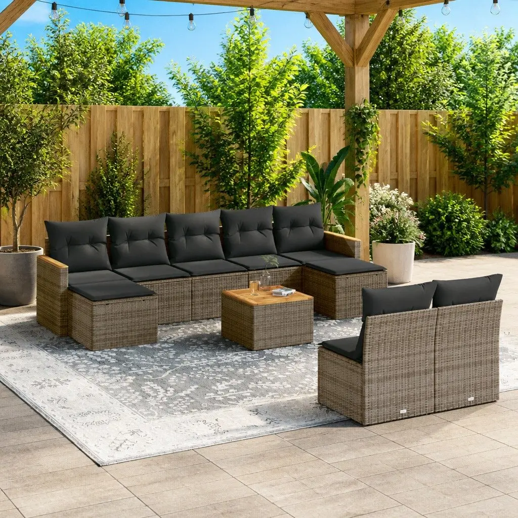 Garden Sofa Set 10 Piece Outdoor Furniture Grey Poly Rattan Patio Lounge