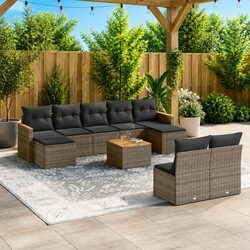 Exceptional 10-Piece Grey Poly Rattan Garden Sofa Set