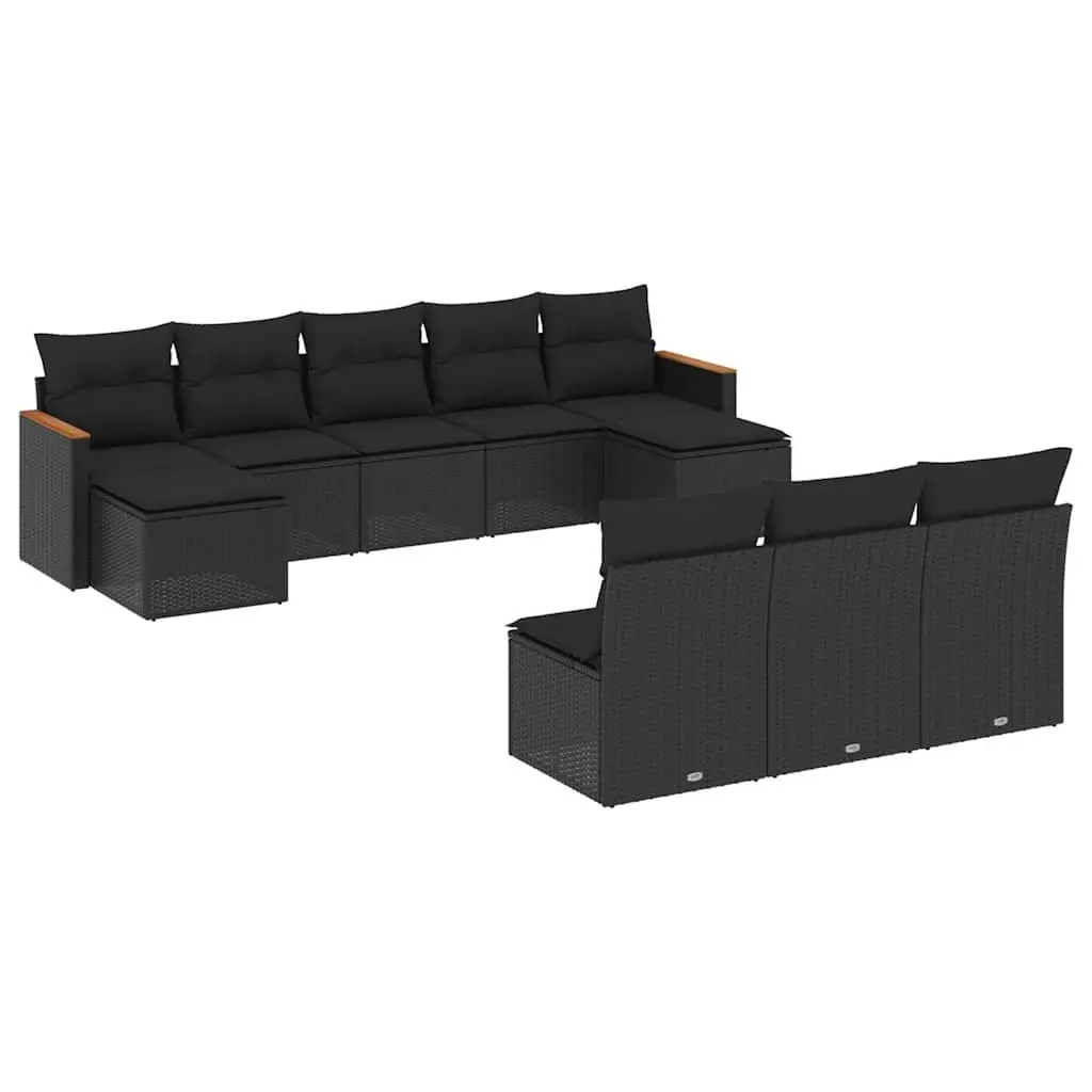 10-Piece Black Poly Rattan Garden Sofa Set