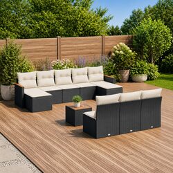 Premium 10-Piece Black Poly Rattan Garden Sofa Set