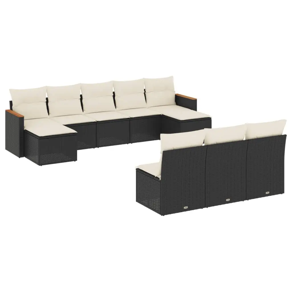 10-Piece Black Poly Rattan Garden Sofa Set