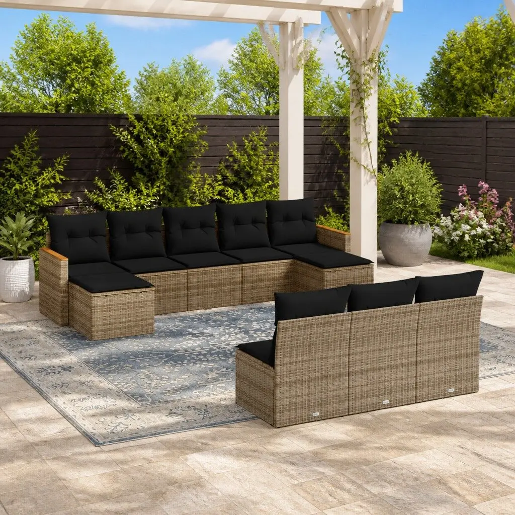 Garden Sofa Set PE Rattan 10 Piece Outdoor Furniture Patio Seating Grey