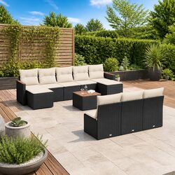 Premium 11 Piece Modular Garden Sofa Set in Black Rattan