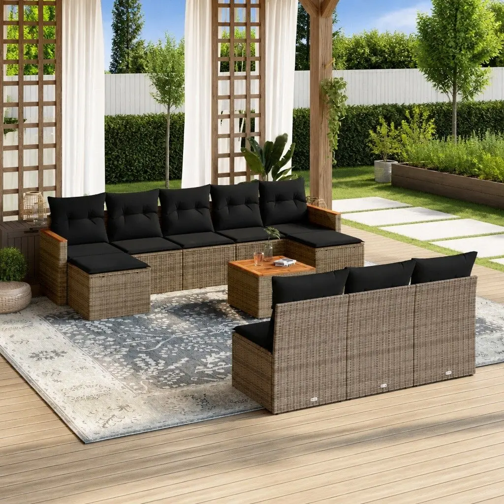 11 Piece Grey Garden Sofa Set with Storage