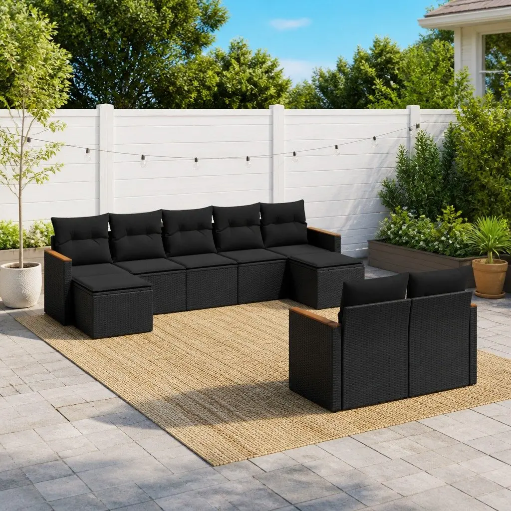 Garden Sofa Set PE Rattan 9 Piece Outdoor Furniture Patio Seating Black