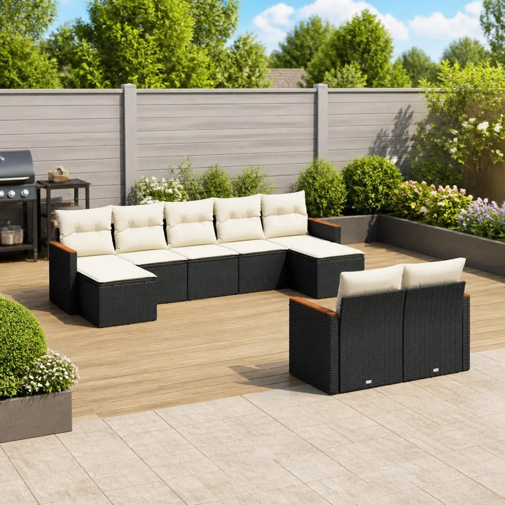 9 Piece Outdoor Modular Sofa Set in Black Poly Rattan