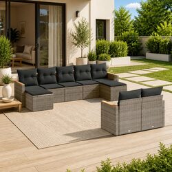 Durable 9-Piece Grey Poly Rattan Garden Sofa Set