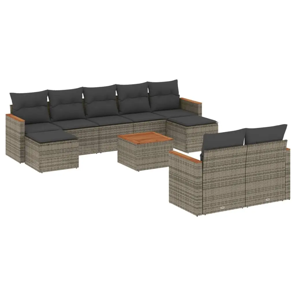 10 Piece Grey Rattan Garden Sofa Set