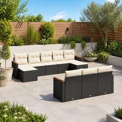 Premium 10-Piece Garden Sofa Set with Black Cushions